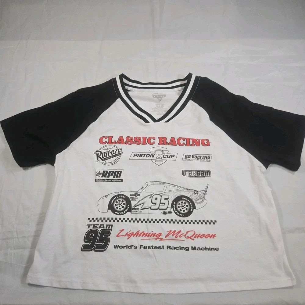 Disney Pixar Cars Womans New Cropped Tshirt Size M Classic Racing...